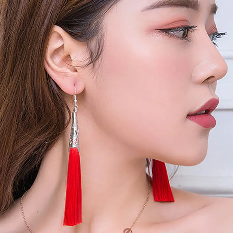 Dangle Earrings Pendant Earrings Long Earrings Crystal Tassel Earrings Fashion Bohemian Tassel Alloy Long Earrings Silk Fabric Pendant Ladies Pendant Tassel Earrings Jewelry