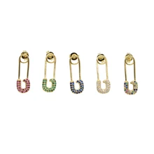 Латунные ювелирные изделия с красочными камнями золотого цвета, безопасные длинные серьги-гвоздики, модные ювелирные изделия, изысканные серьги