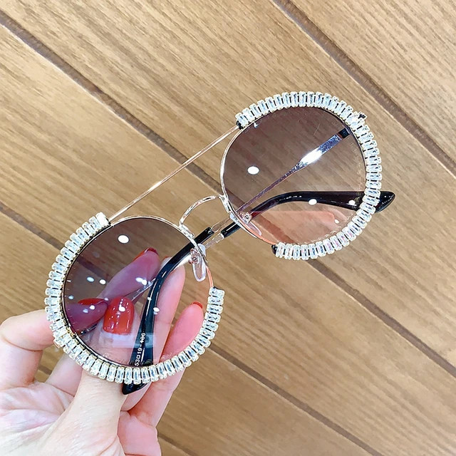 Zircon oversized sunglasses 2020 luxury Round sun glasses women Clear lens Eyeglasses Shades For Women  oculos feminino Pink