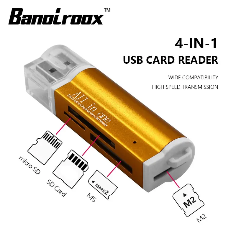 4 в 1 кард-ридер Золотой usb адаптер все/мульти в 1 микро USB карта памяти ридер для TF M2 Micro SD карта MMC MS PRO DUO