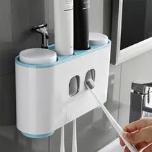 Automatic ToothBrush Holder Wall Mount Toothpaste Dispenser Storage Toothpaste Squeezer Rack with 4 Cups Bathroom Products