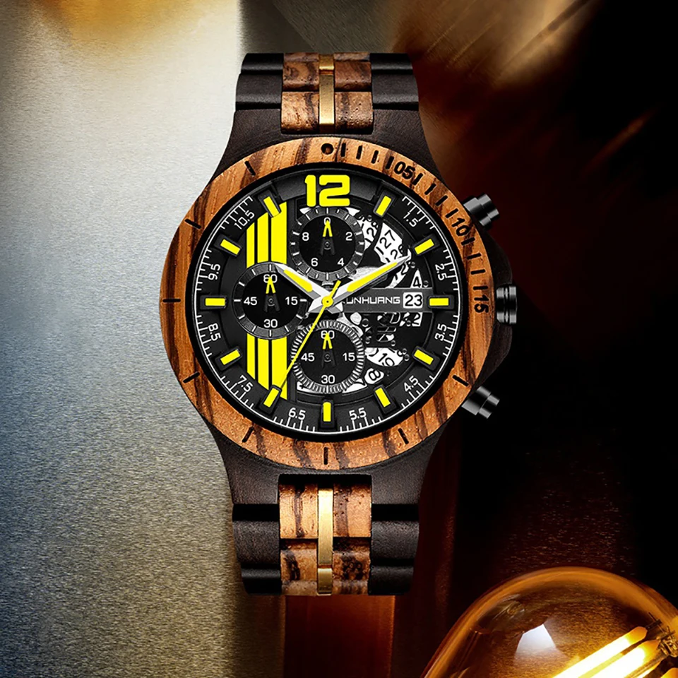 KUNHUANG Sport Top Brand Men's Watches Wooden&Steel Band Luxury Quartz Wood Wristwatches KUNHUANG Sport Top Brand Men's Watches Wooden&Steel Band Luxury Quartz Wood Wristwatches