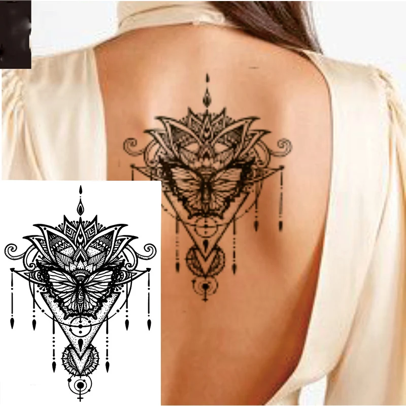 

1 PIECE Back or Sternum Big Mehndi Flower Waterproof Temporary Tattoo Body Art Sexy Waist Fake Tatoo For Girl Women