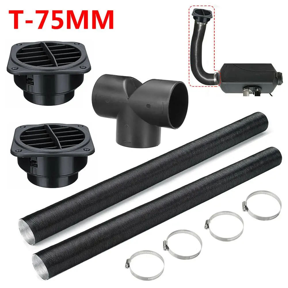 Heater Pipe 75mm Car Auto Heater Pipe Duct T Type Y Warm Air Outlet Vent Hose Clips Set For Parking Diesel For Webast