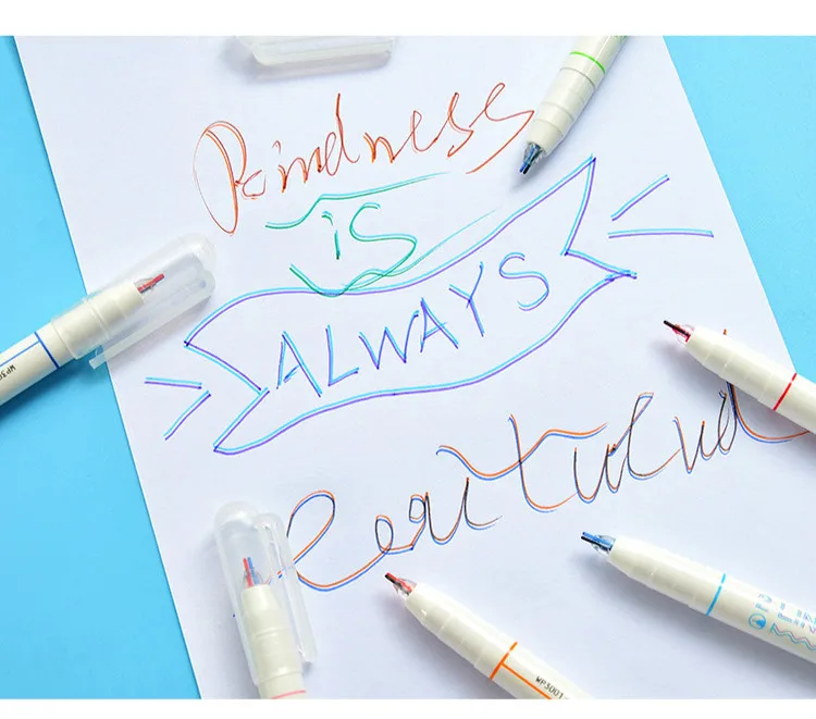 1 шт. Новая креативная двойная линейная ручка, милые двухцветные ручки для рисования, трехмерные цветные флуоресцентные ручки для книг