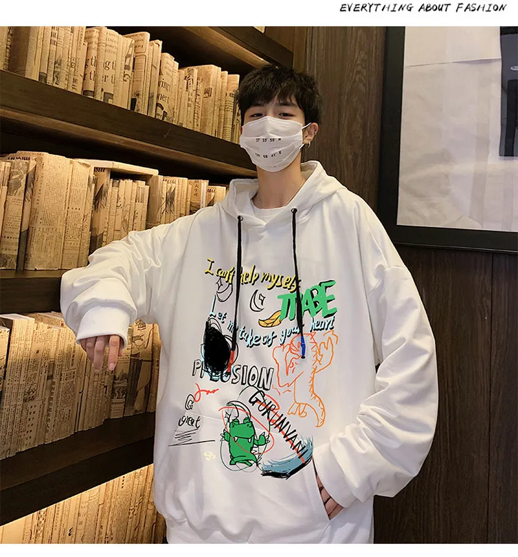 CnHnOH Streetwear Hoodies Men's Hooded Japanese Vintage Tops Autumn Japanese All-Match Loose Long Sleeve Jacket SK-Y603