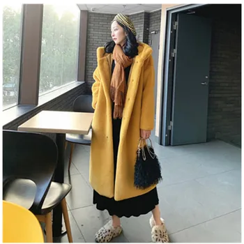 

Oversize Winter Warm hooded Large size Long Solid color Faux Fur Coat 2019 New Casual Long sleeve Women Rex rabbit hair Outwear