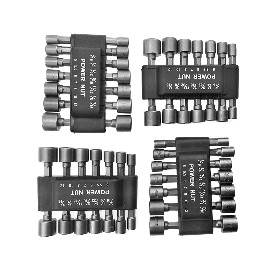 14pc Power Nut Driver Set Hex Socket Adapter Drill Bits 6.35mm Hex Shank Adapter Dopsleutelset Doppenset Douille Pour Cliquet
