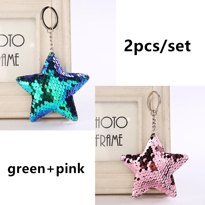 2pcs set 5 Блестящая блестящая цепочка для ключей со звездой и сердцем на день рождения, свадьбу, Рождество, подарок для детей, вечерние игрушки, сувениры для девочек, сумки, украшения, подвески с автомобилем - Цвет: 2pcs set 5