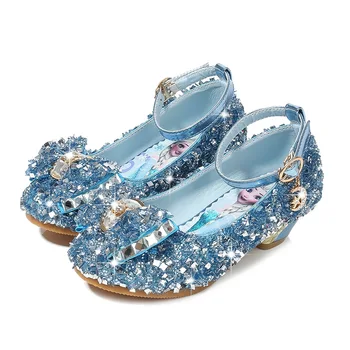

Disney children high heels single shoes girl leather shoes girls Princess elsa frozen crystal shoes show casual shoes autumn