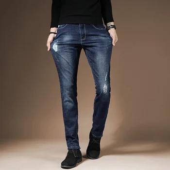 

DEE MOONLY 2019 New arrival High quality men's blue jeans hole Casual ripped jeans men skinny jeans men denim trousers size 36