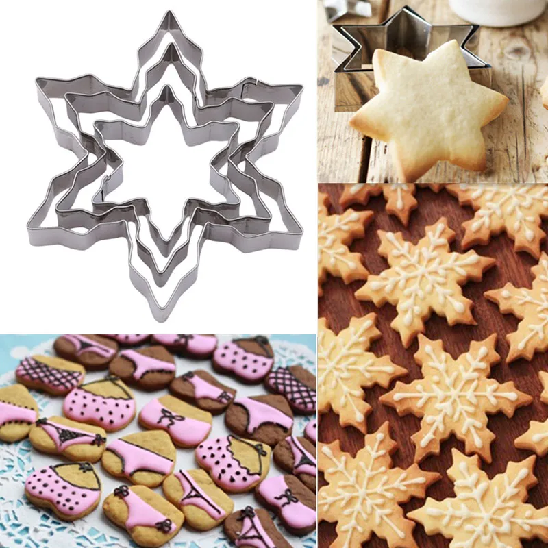 

3Pcs Cookie Cutte Stainless Steel Cookie Biscuit DIY Mold Snowflake Shape Cutter Baking Mould Biscuit Mold Cooking Tools