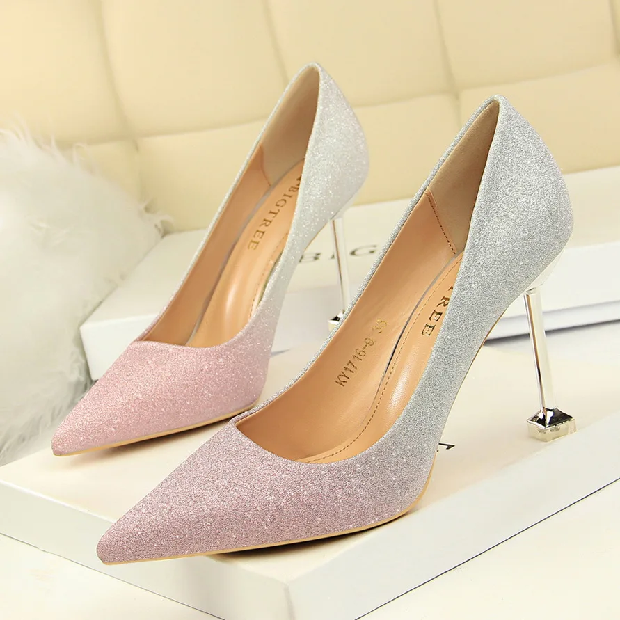 

Pointed Toe Fashion Crystal Metal Ring Women's Sandals Mixed Colors Sequined Cloth Women Sexy Side Cut-Outs Party Shoes Shallow