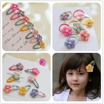 

New Korean girls Lamb wool elastic hair rubber bands child flower hair clips kids Ponytail Ties Hair Rope hair accessories TZ69