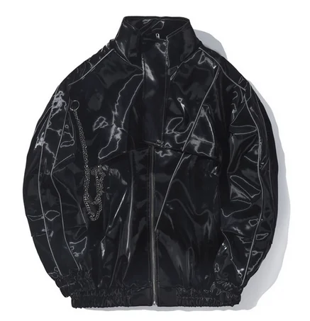 zhukeer Patchwork Leather Cool Street Jackets Women with Chain Stand Collar Hiphop Jacket Streetwewar Women's Jacket - Цвет: Черный