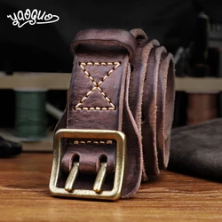 Double Needle Pin Buckle Genuine Leather Men's Belt Retro Handmade Cowskin Jeans Belt For Male YG097
