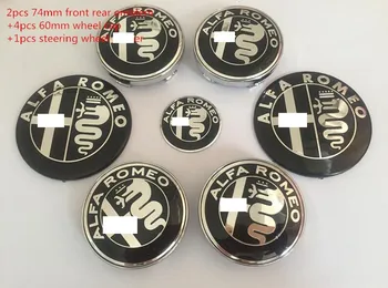 

7pcs ALFA ROMEO Car emblem Wheel Cover caps front Hood badge rear Trunk sticker Styling 2 x 74mm , 4 x 60mm,1 x 40mm