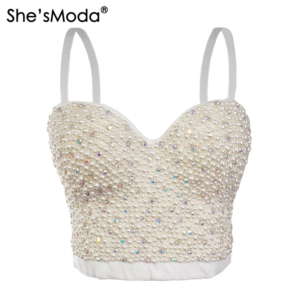 She Smoda 手作り真珠ジュエルダイヤモンド Bralet 女性のビスチェウェディングパーティーコルセット丈トップのベストプラスサイズ Crop Top Vest Top Vestbralet Women Aliexpress