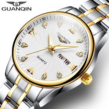 

GUANQIN 2019 business Quartz waterproof mens watches top brand luxury Push Button Hidden Clasp Rhinestone Relogio Masculino A