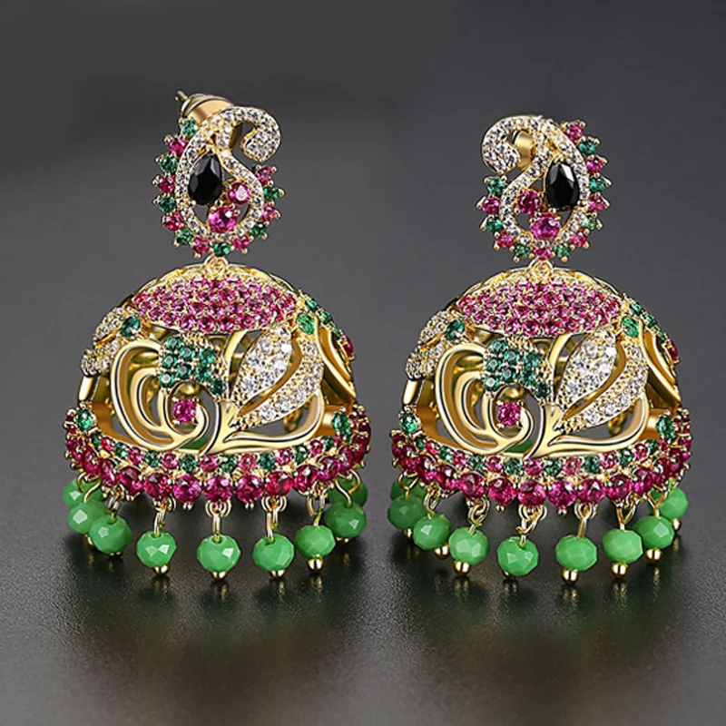 Модная индийская Jhumka AAA Cunbic Циркон маленькие колокольчики висячие серьги Этническая Цыганская бусина Jhumki женские свадебные украшения для вечеринки