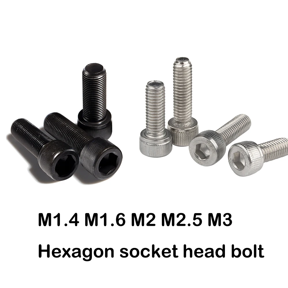 

50pc M1.4 M1.6 M2 M2.5 M3 304 A2 Stainless Steel Black grade 12.9 DIN912 Hexagon Hex Socket Head Cap Allen Bolt Screw L=2-30mm