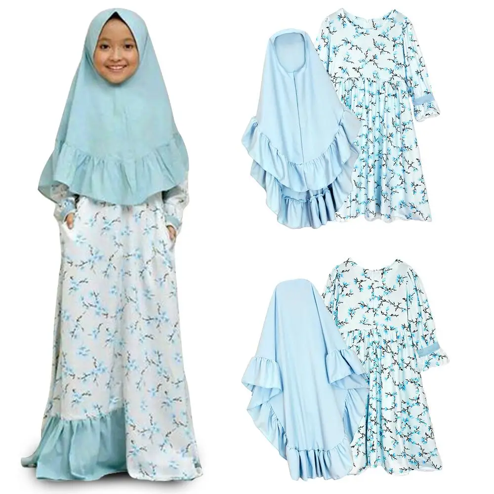 

Kids Girls Burqa Abaya Jilbab Niqab Khimar Hijab Dress Muslim Islamic 2 Pieces Set Prayer Kaftan Dubai Arab Party Robe Ramadan