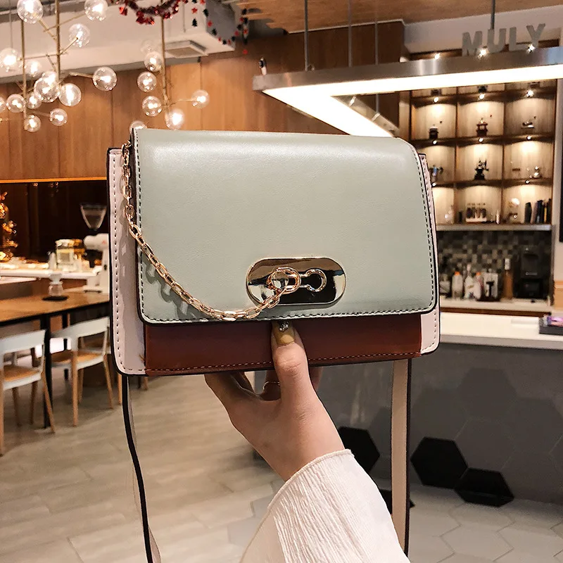 

On the new 2019 new fashion chain color matching small square bag port wind simple Joker single shoulder diagonal bag