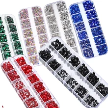 

6-Color Nail Crystal Transparent Glass Rhinestone 3D Flat Bottom Size Mixed Size Fashion Dazzling Diamond Art decoration Wheel&