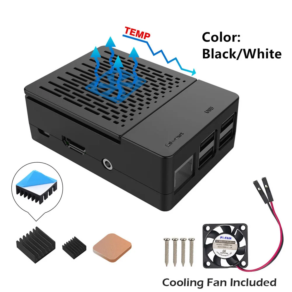 Корпус Крышка корпуса+ радиатор+ охлаждающий вентилятор комплект для Raspberry Pi 3B+/3/2B мощность видео/аудио USB LAN micro SD карты Pi разъемы