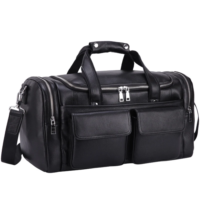 Travel-Bag Weeked MAHEU Genuine-Leather Handbags Laptop-Shoulder-Bag Black Fashion Soft