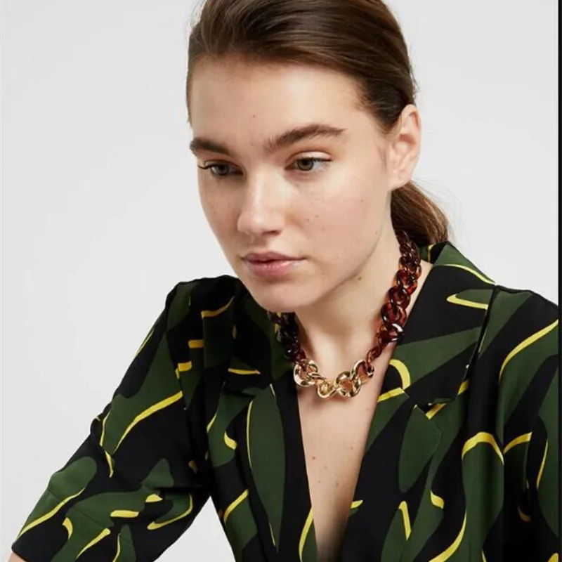 Винтажная Длинная цепочка с леопардовым принтом, массивное акриловое ожерелье, богемный воротник, колье, ожерелье s для женщин, новое модное ювелирное изделие