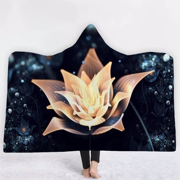 

Floral Printed Hooded Throw Wearable Blanket Soft Winter Warm Thick Coral Fleece Portable Nap Couch Blankets For Adult Kids