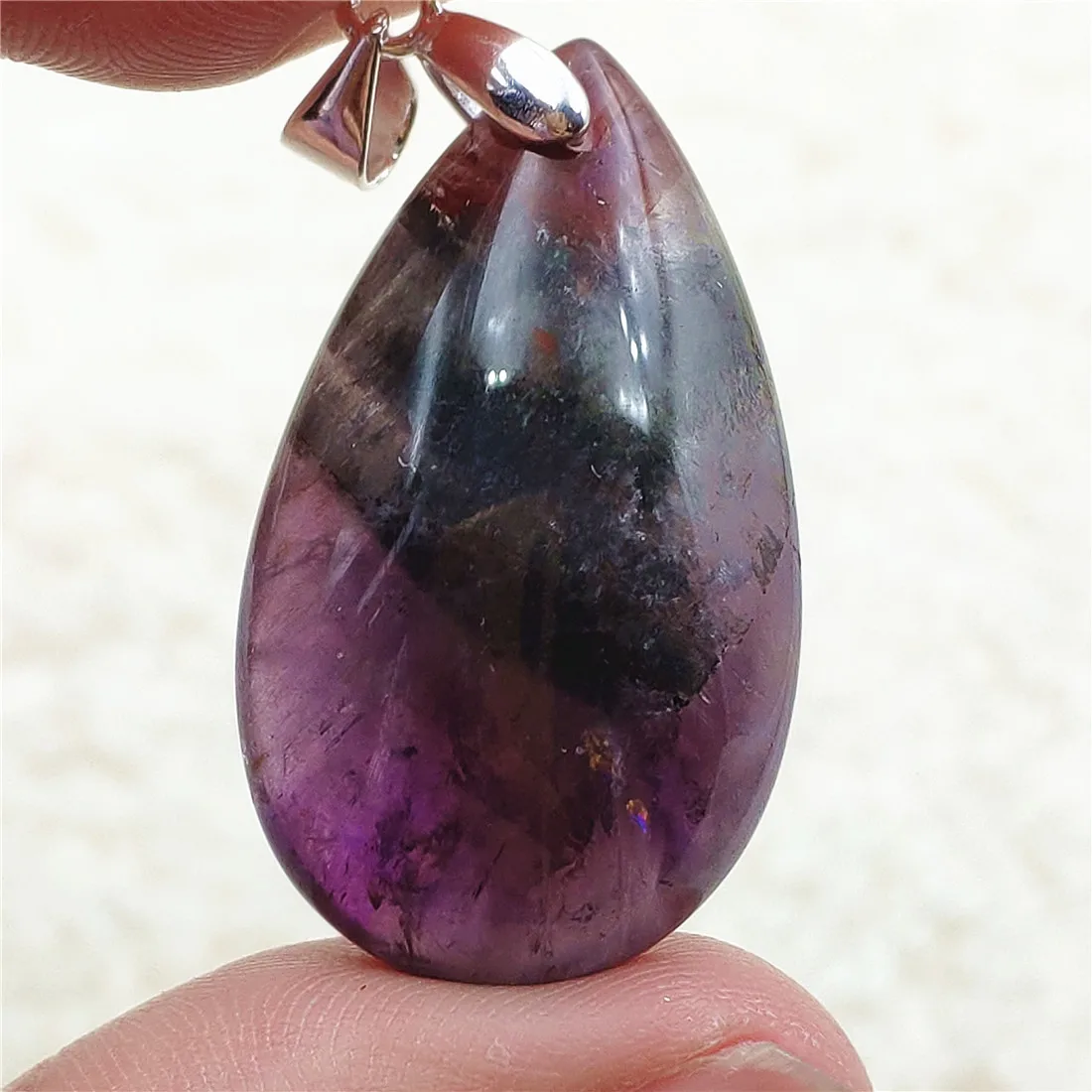 Genuine Natural Cacoxenite Auralite 23 Purple Red Pendant Water Drop Rutilated Bead Women Men AAAAAA