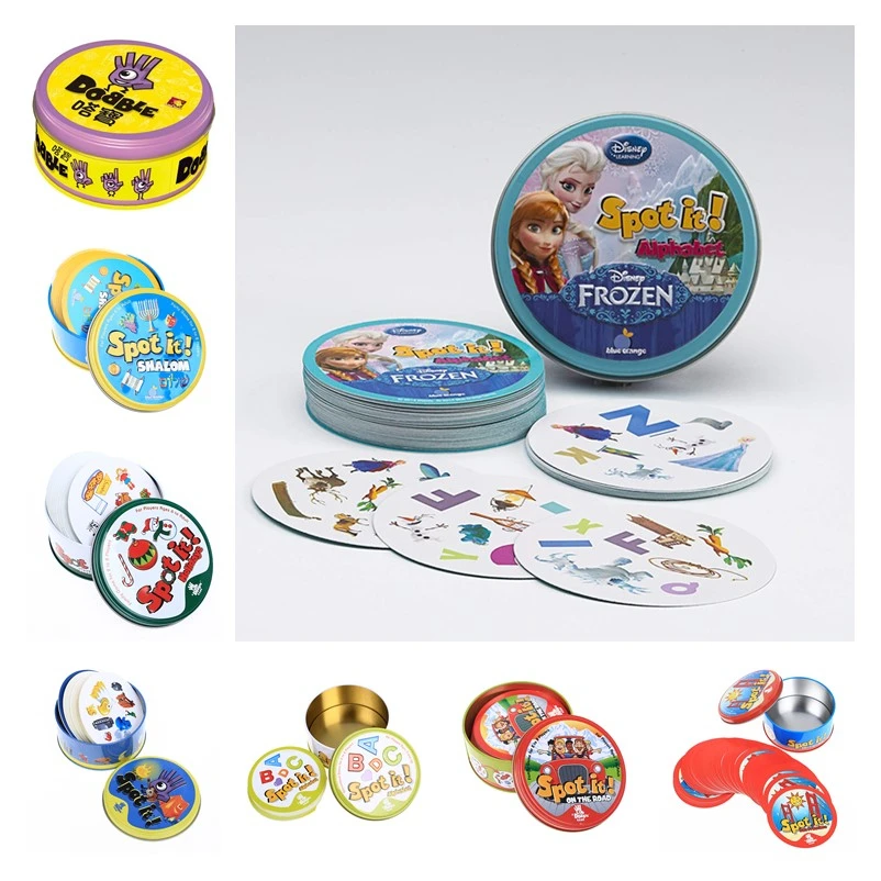 New Frozen HP spot it and dobble card game table Board Game For Dobbles Kids Spot Cards It Go Camping Metal Tin Box toys afbeelding