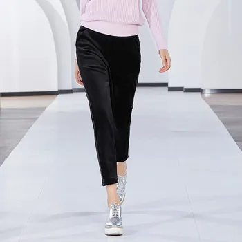 

Women Pants 2019 Autumn And Winter New Fashion Handmade beading Velvet Pencil Pants Slim Casual Ankle-Length Pants