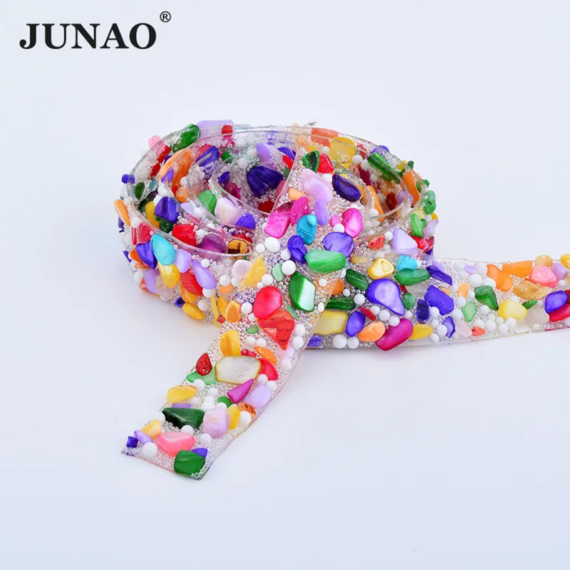 JUNAO-5Yard-15mm-Mix-Color-Hotfix-Rhinestones-Stones-Ribbon-Trim-Glass-Strass-Band-Crystal-Mesh-Fabric