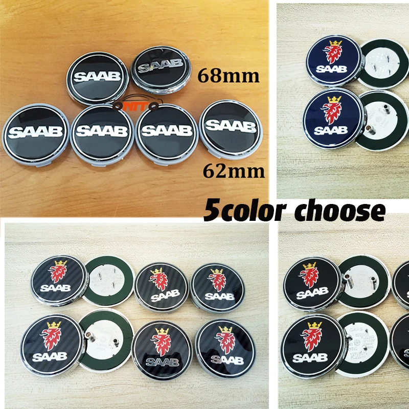 

Auto Accessories 6pcs/lot Car emblem Logo Badge For SAAB 68mm head Hood Boot Rear label+62mm Car wheel hub center caps