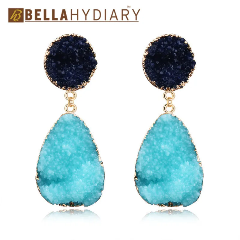Fashion Green Druzy Resin Earrings Wedding Water Drop Earrings For Women Statement Jewelry Earrings Pendientes Mujer Moda 2019 (6)