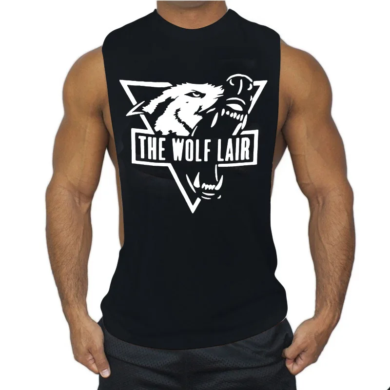 

Loose-Fit Wide Open Fork Fitness Training Sleeveless Printed Tank Top Muscular Sports Vest Cotton