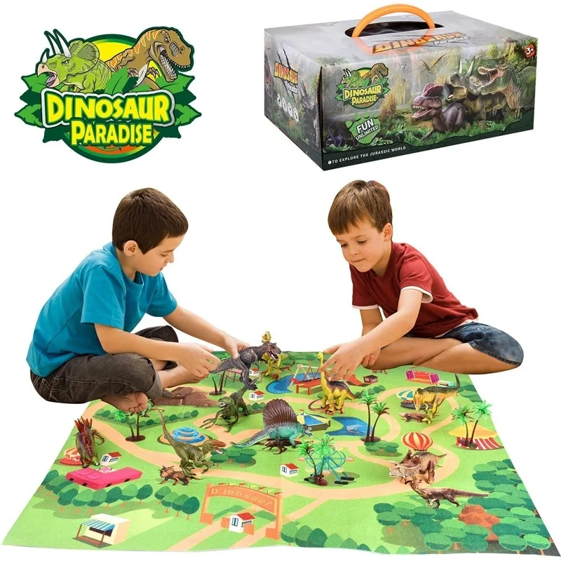 

Figures Dinosaur Toys Realistic with Activity Play Mat Trees Educational Dinosaur Playset Gift for Kids Assembly/Assembling