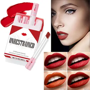

4 PCS Cool Cigarette Lipstick Set Lasting Matte Velvet Tint Lipstick New Pipe Creative Lipstick Makeup Cosmetics Maquiagem TSLM2