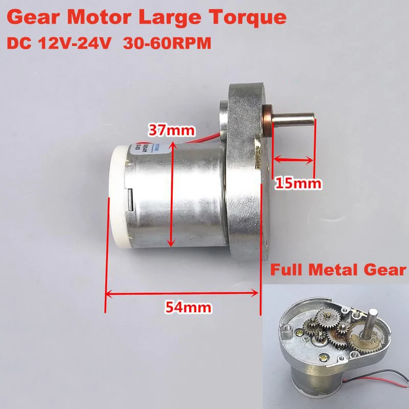 

DC 12V-24V 60RPM Slow Speed Micro 37mm Large Torque Metal Gear Motor 7-shape Reduction Gearbox Electric Motor