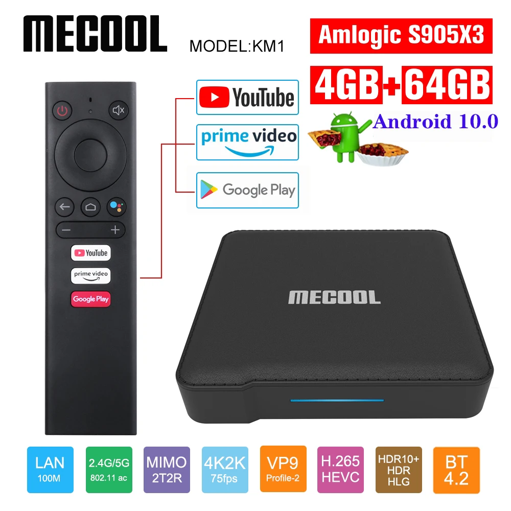 ТВ-приставка Mecool KM1 ATV Google Certified Android 1 0 Amlogic S905X3 Smart Androidtv Prime Video 4K Dual Wifi 2T2R