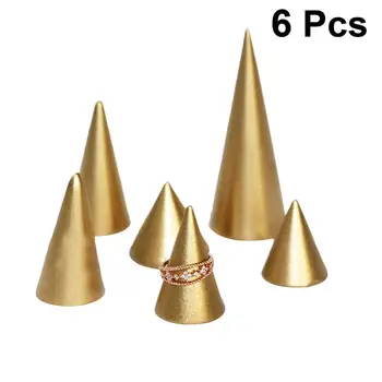 

6pcs Set Resin Ring Display Stand Conical Ring Display Organizer Practical Storage Rack for Home Showcase Jewelry Shop (Golden)