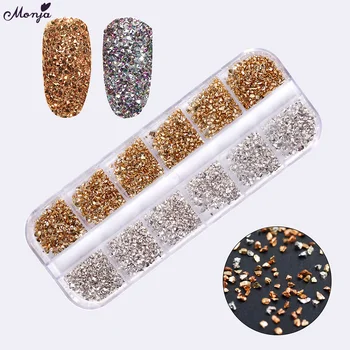 

Monja 12 Grids/Box Gold Silver Nail Art Decoration Charm 3D Design Multi-size Metal Irregular Fragments Powder DIY Manicure Tool