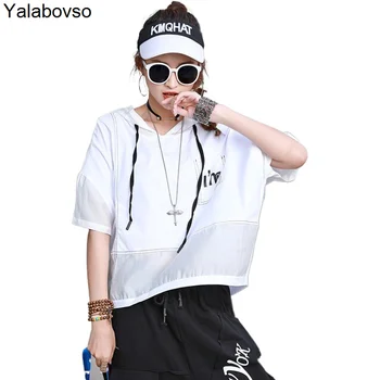 

Embroidery Letter White Teees And Tops Trend Pullovers Women Cotton Short Sleeve T-shirt Female Loose Large Size 140CM Chest