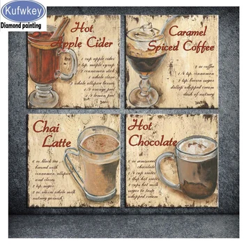 

4 Pieces coffee Latte 5d Diamond Painting sale full square round resin Crystal diamond mosaic drill decoration,hot sale gift