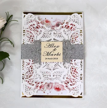 

50pcs Fancy Hollow out card a romantic waist tape Invitation Card Greeting Card Customize Business With RSVP Card Party Supplies