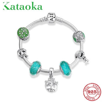 

925 Sterling Silver Tree of life Charms Youth Vigorous Green Murano Glass Beads Pendant for Women Friendship Bracelets Jewelry