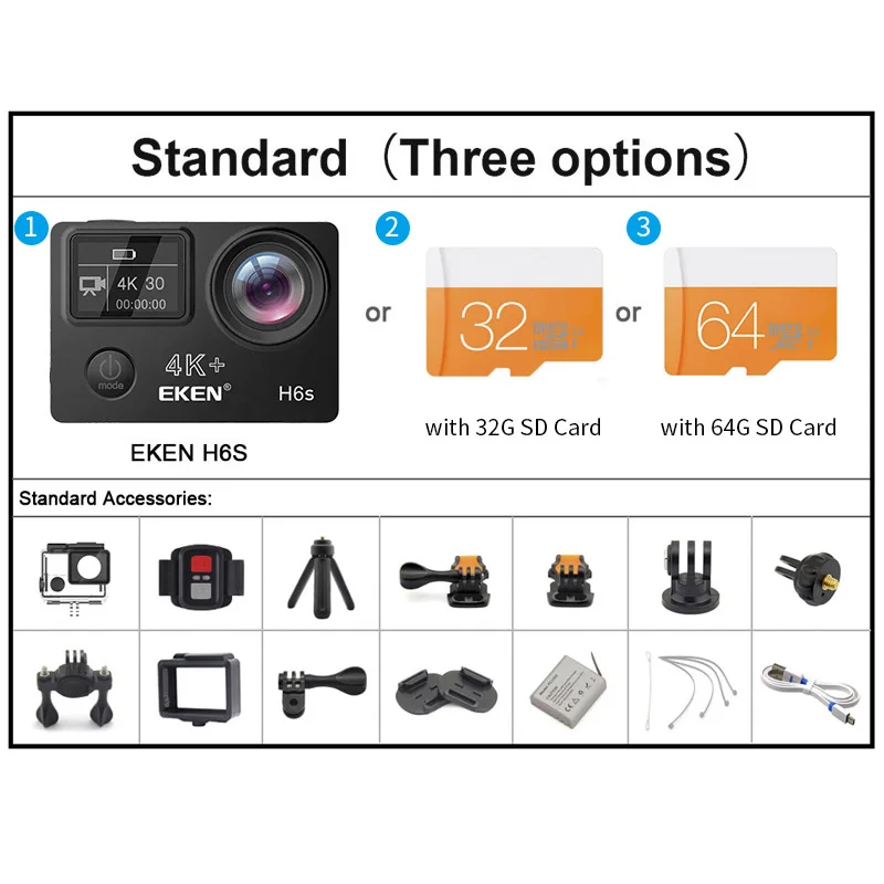 EKEN H6S Action Camera Ultra HD Ambarella A12 chip 4k 30fps 1080p 60fps EIS 30M waterproof Sport Camera